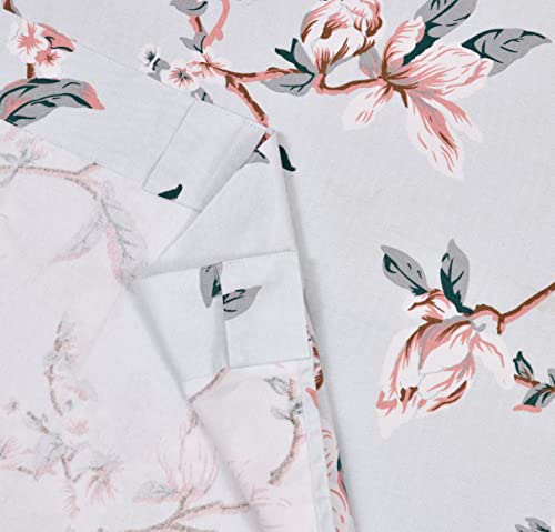 Image of LINENWALAS Cotton Peach Grey Botanical Print Curtains for Window Set of 2, Linen Textured Doors Curtains for Home Decor, Hangs Elegantly with Back Loops (4.5ft x 6 ft, Botanical Print)