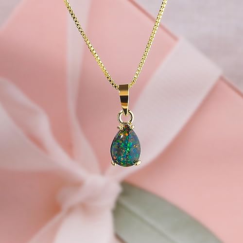 CiNily Opal Pendant Necklace for Women Multi-colored Teardrop Birthstone Necklaces 14K Rose Gold/Gold Plated Dainty Simple Gold Chian Necklace, Birthday Anniversary Wedding Gifts 7x10mm4