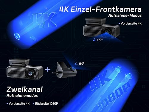 Pelsee P1 Duo 4K Dashcam Auto Vorne Hinten mit GPS Wi-Fi, 64GB SD Karte, 1,5'' IPS Display Dual Auto...