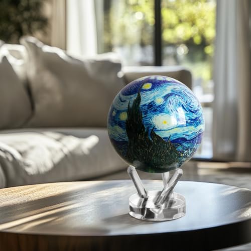 MOVA Globus sztuka i przedmioty kolekcjonerskie, gwiazda Van Gogh, 4,5", z cokołem, zasilany energią słoneczną, obrotowy globus, wyjątkowy prezent i dekoracja domu lub biurka dla mężczyzn, kobiet,