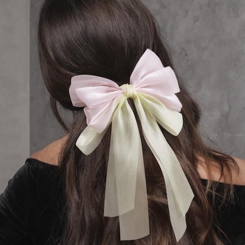Set de 2 pinzas grandes de lazo para cabello rosa amarillo miniatura 5