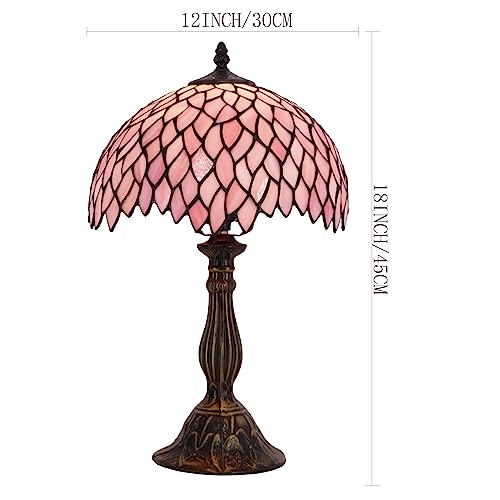 Image of WERFACTORY Tiffany Table Lamp Pink Wisteria Style Stained Glass Desk Light