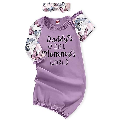 Image of AMAWMW Newborn Baby Girl Little Sister Sleeper Gown Stripe Long Sleeve Nightgown Pajamas Gifts Stuff Essential Outfit