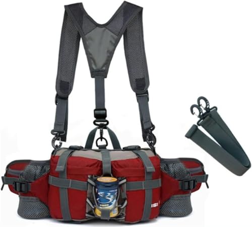 ウエストバッグ 多機能 男女兼用 ユニバーサル 防水 大容量 3ウェイ ベルト スプライシング 軽量 収納力 ランバー メッセンジャー 自転車リュックサック (深紅)