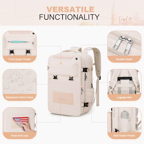 Image of Maelstrom Travel Backpack for Women Men,25L Laptop Backpack Fits 15.6-Inch Laptop,Waterproof Carry On Backpack for Airplanes with Detachable Crossbody Bag & Shoe Compartment (Beige, Medium)