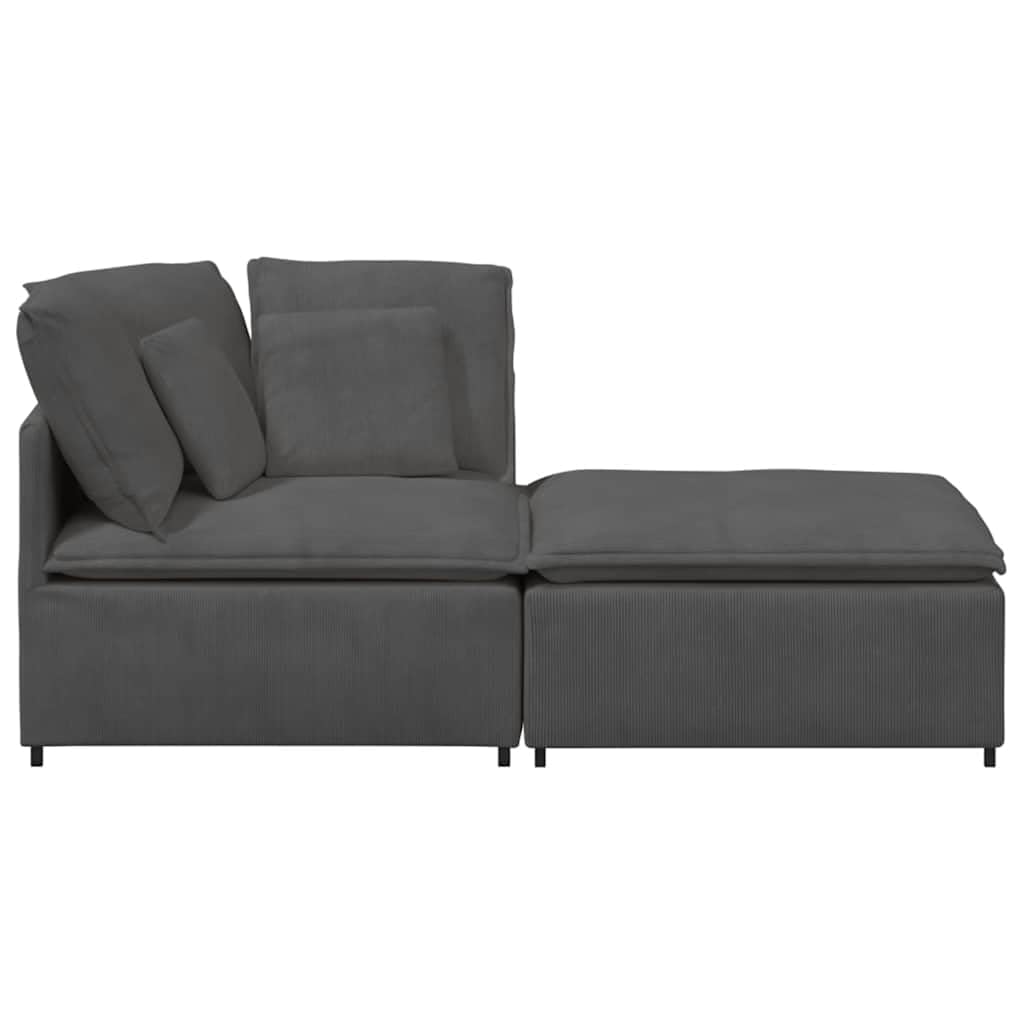 Sofá modular con reposapiés y cojín de pana gris oscuro, 200 x 100 x 64 cm, marco de metal, elemento de montaje para salón, versátil esquina tapizada con otomana y asiento