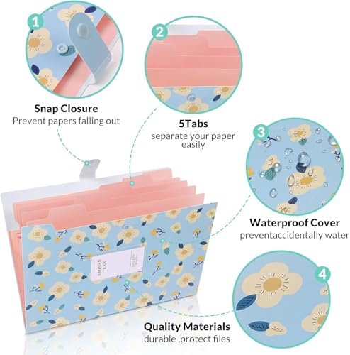 Image of Corslet Expanding Floral File Folder Organizer with 6 Pockets, A4 Document Holder for Office & Home Use, Durable File Folder for Paper Storage