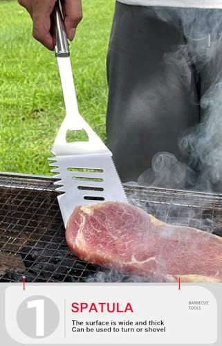 Set de herramientas para parrilla BBQ acero inoxidable 4 pzas miniatura 2