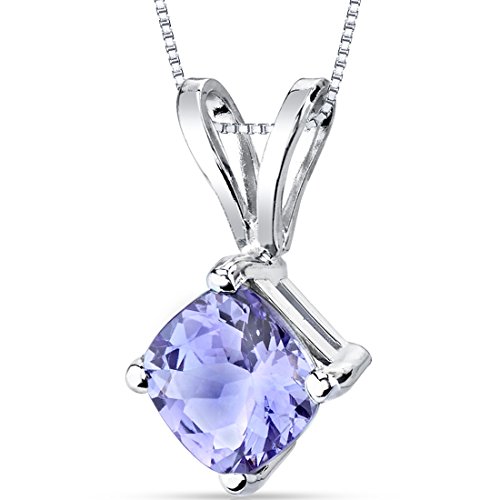 PEORA 14K White Gold Tanzanite Pendant for Women, Genuine Gemstone Classic Solitaire, 1 Carat Cushion Cut, 6mm, AAA Grade, Real Tanzanite Gold Necklace, Gift Idea Set, w/Jewelry Box