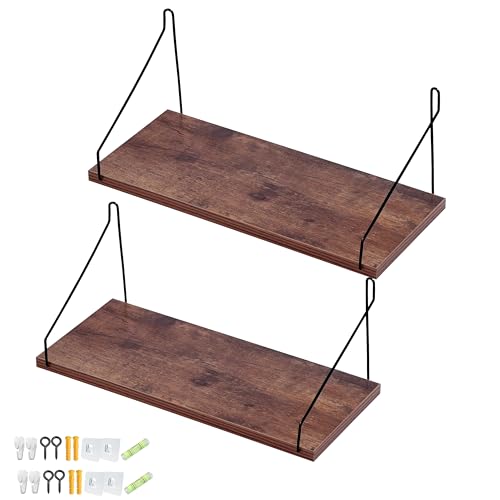 ウォールシェルフ 壁を傷つけない 42cm *2pcs壁掛け棚 賃貸 壁 棚 穴あけない ウォールラック 壁に付けられる家具 飾り棚 設置棚 壁 棚 傷つけない 簡単取り付け diy棚 洗面所/キッチン/トイレ/玄関 収納ラック (ブラウン)