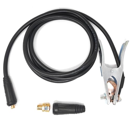 ELCAN Pinza de masa de 300A profesional con 4m de cable de cobre de 16mm2 y conector 10-25 instalado y conector 35-50 extra, pinza de tierra de alta calidad y resistente para máquina de soldar