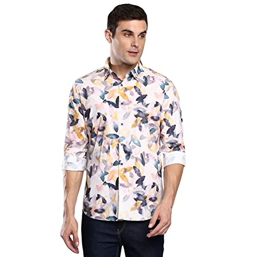 Image of Dennis Lingo Men's Printed Slim Fit Satin Casual Shirt with Spread Collar & Full Sleeves