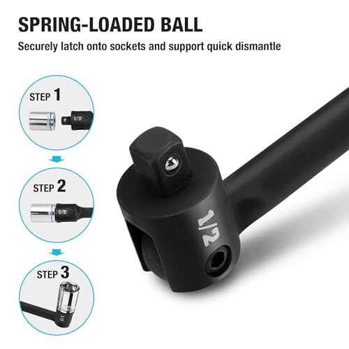 Image of DURATECH Breaker Bar, 1 /2'' Drive 17.5-Inch Breaker Bars Heavy Duty, with 240 Flex Head, Spring-loaded Detent Ball, CR-MO Head, Premium Black Phosphate Finish