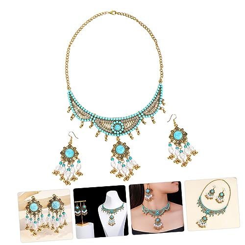 Joyas de moda de perlas collar y pendientes étnicos para mujer 2