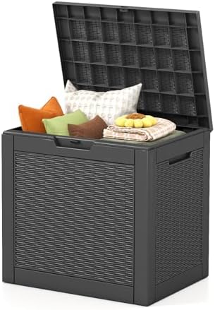 Ceecysaa Waterproof & Lockable Deck Box,Rattan-Style Resin Outdoor Storage Box for Patio Storage Cushions, Garden Tools & Pool Accessories, Weather-Resistan Durable Deck Box