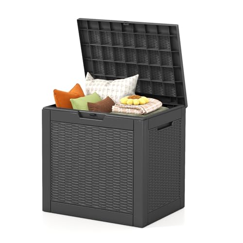 Ceecysaa Waterproof & Lockable Deck Box, 30 Gallon (114 L) Rattan-Style Resin Outdoor Storage Box for Patio Storage Cushions, Garden Tools & Pool Accessories, Weather-Resistan Durable Deck Box, Black by Ceecysaa - Used condition - CA$49.19