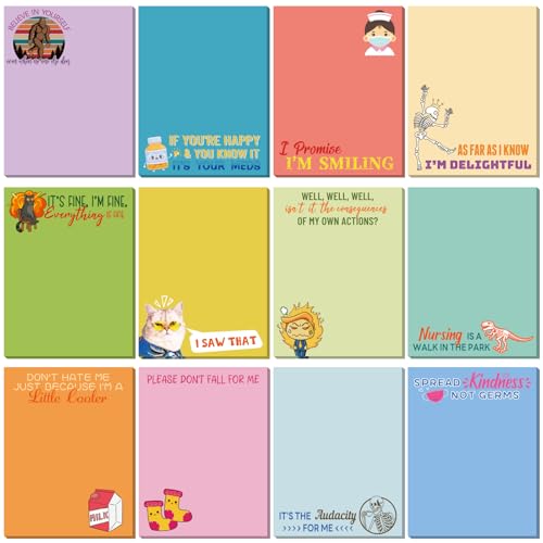 Mooliwe 12個 面白い看護師 付箋 皮肉なことリストメモ帳 かわいい自己粘着 ナースメモ帳 オフィス用品 メモを書く スケジュール 日記リスト 同僚へのギフト、3x4インチ (ファッションスタイル)