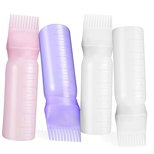 MERRYHAPY Hair Oiling Container 4pcs Comb Applicator Bottle Graduated Scale for Hair Dye Shampoo Conditioner