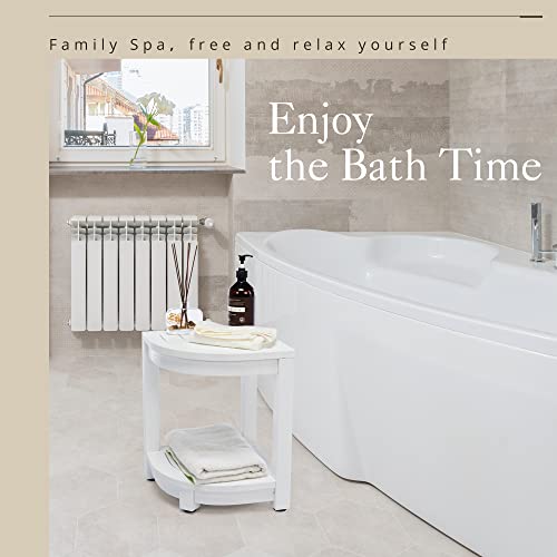 Lue Bona Shower Bench For Inside Shower, White Poly Corner Shower Stool For Shaving Legs, 17" Waterproof Storage Shelf For Bathtub Bathroom, Small Shower Seats Chair/ Foot Rest, Indoor Or Outdoor Use #TOP2