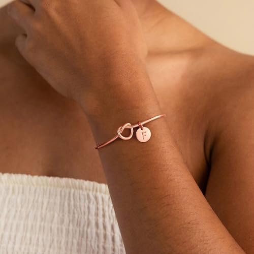 Image of M MOOHAM Mothers Day Gifts - Dainty Tie the Knot Letter A-Z Initial Bracelet for Women 14K Gold Plated Cuff Bangle Bracelet Jewelry Personalized Bridesmaid Proposal Gifts for Women