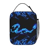 Fdnupian Blue Dragon Fire Insulated Lunch Bag Portable Lunch Box Reusable Totes For Women Men