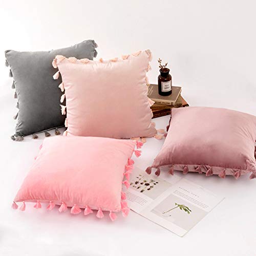 Housse de coussin velours doux gris de qualité premium pour lit