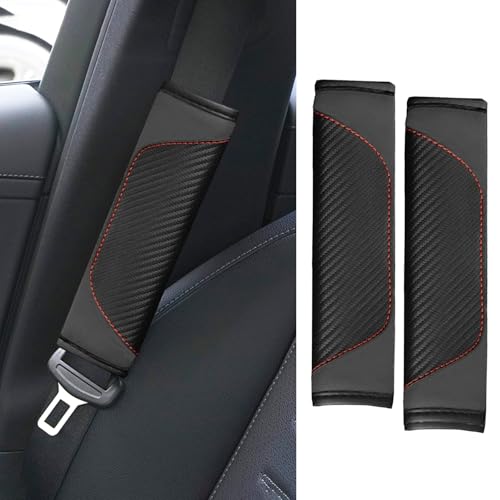 ongfuwu 2PCS Car Seat Belt Cover Pad, Soft Carbon Fiber Leather Seatbelt Shoulder Protector for a More Comfortable Driving, Universal Safety Belt...