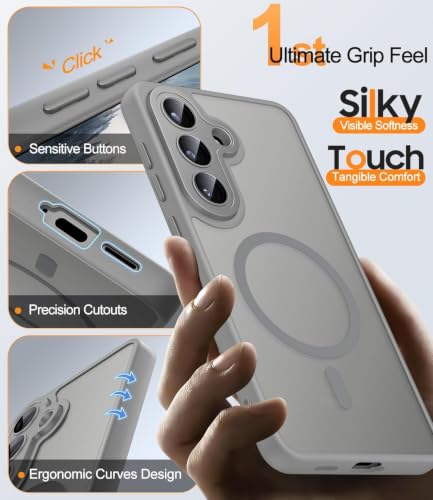 Image of Elzzi MagSafe Compatible Case for Samsung Galaxy A37 5G - Matte Shockproof Hybrid Protective Cover with Built-in Camera Lens Protection, Slim Anti-Fingerprint TPU+PC Back Case (Grey)