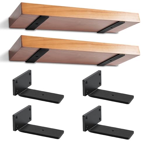 4 Piezas Soporte Estanteria Pared, Soporte Balda Flotante, Soportes de Estante Industriales Resistentes, Capacidad de Carga 70 Kg (Negro, 12,5cm)