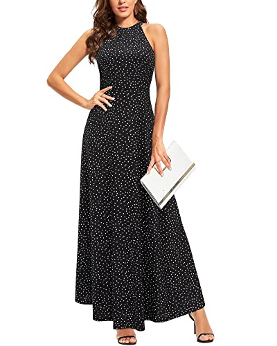 STYLEWORD Women's Summer Fashion 2025 Dress Sleeveless Black Polka Dot Casual Garden Party Maxi Long Spring Dresses(Floral 37,L)