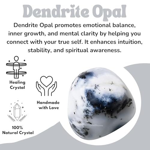 Image of Certified Dendrite Opal Crystal Healing Tumbled Stone, Natural Polished Crystals for DIY Crafts, Manifestation, Meditation, Pooja Feng Shui and Reiki Healing (30 Grams)