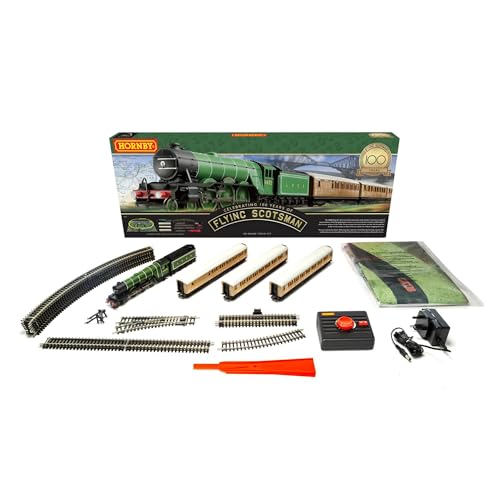 Hornby Train Set - R1255M Flying Scotsman Analogue OO Gauge Locomotives Model Railway Train Sets, Starter Electric Model Train Kits - Steam Engine Model Building Kits, 1:76 Scale Model Train Gifts