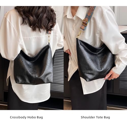 Image of Hobo Bags for Women Crossbody Bag Guitar Strap Purse Vegan Leather Shoulder Handbags Boho Purses Tote Bucket Bag