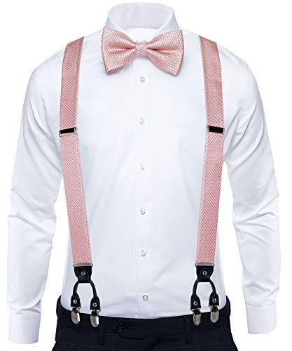 Image of DiBanGu Paisley Bow Tie and Supenders for Men Tuxedo Heavy Duty 6 Clips Suspender Adjustable Y-Shape Mens Trouser Braces