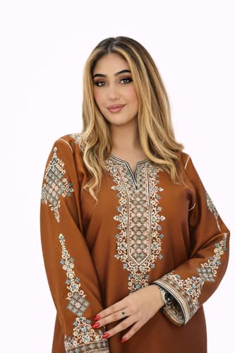 Robe Traditionnelle Élégante Manches Longues – Tenue Orientale Chic pour Fête, Aïd et Soirée – Caftan Oriental Brodé Bleu Royal (FR/ES,...