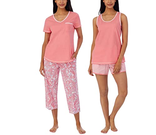 Carole Hochman Women's 4 Piece Pajama Set - Tank Top, Short Sleeve Top, Short, And Capri Pant (Pink-Paisley, Xxl) #TOP13
