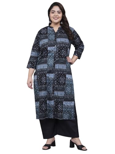 Tissu Plus Women's Pure Cotton Black Printed Kurta with Palazzo