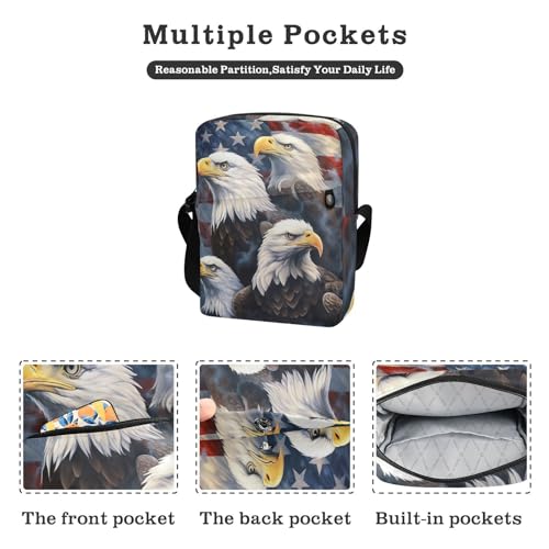 Crossbody Bag American Flag Eagle 4th Of July Independence Day Messenger Bag for Women Men Purse Shoulder Bag Satchel Bag with Adjustable Strap 214A70412