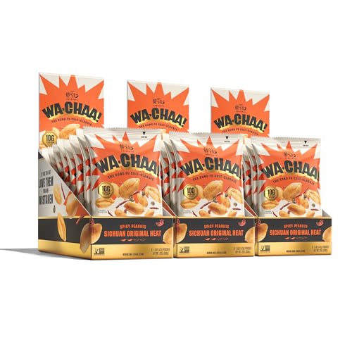 WA-CHAA! Spicy Sichuan Peanuts - Numbing Mala Peppercorns, Toasted Chili Flakes, Avocado Oil, Whole-Food Protein, Party Snacks, Non-GMO, On-The-Go Travel Size (Original Heat)