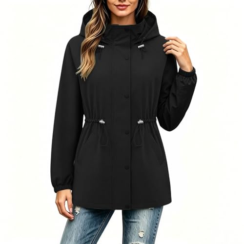 Chaqueta impermeable de mujer con capucha cortavientos casual color sólido 4
