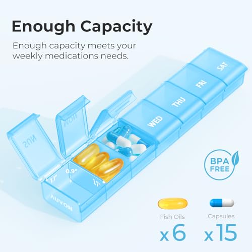 Image of AUVON Weekly Pill Organizer with Effortless Opening Design, Arthritis Friendly Pill Box, BPA-Free Pill Organizer 7 Day, Cute & Portable Pill Case for Vitamins, Supplements and Medications