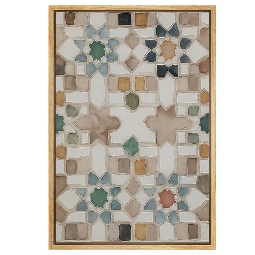 SIGNWIN Framed Canvas Print Wall Art Colorful Geometric Tile Pattern