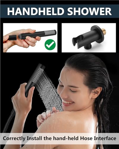 Sistema de Ducha Aolemi con Doble Cabezal 12 y 6 Pulgadas Negro Mate | con Pulverizador de Mano, Válvula y Kit de Recorte, Diverter Botón Presión, Cabezal Superior 12"+ Pared 6" Redondo Lluvia, Baño miniatura 4