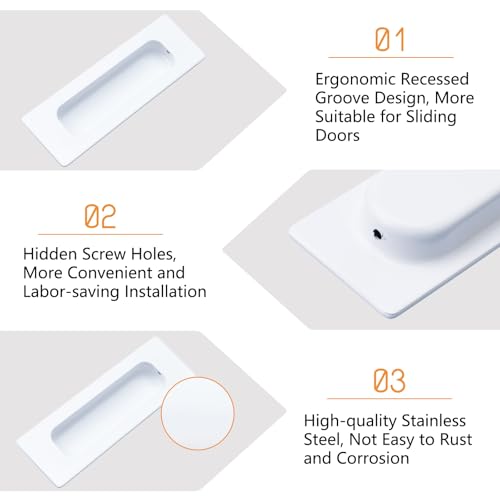 Image of MOROBOR 6 PCS Recessed Cabinet Handles, Warm White Stainless Steel Rectangular Knob with Screws, Exposed Installation Embedded Pull Handle for Wardrobe Drawer Flush Sliding Door