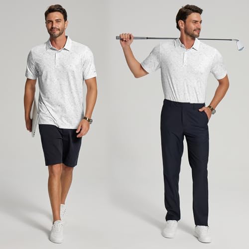 Image of Golf Shirts for Men - Dry Fit Moisture Wicking Short Sleeve Performance Sport Casual Striped Collared Mens Polo Shirt