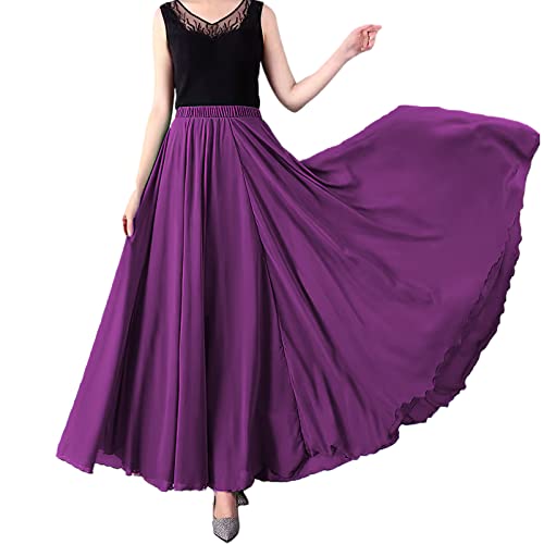 Women's A Line Full or Ankle Length Elastic Waist Pleated Fairy Chiffon Long Skirt4