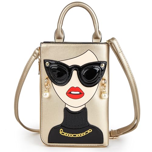 Women Novelty Lady Face Shoulder Bags Funky PU Leather Top Handle Satchel Handbags Clutch Purse for Women