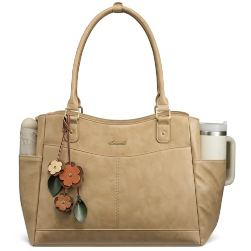 Image of LOVEVOOK Laptop Bag for Women, Original Vintage Work Tote Bag Computer Office Teacher Bag with Flower Pendant