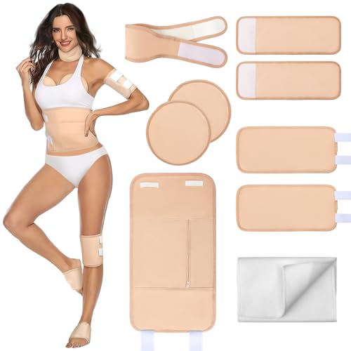 Castor Oil Pack Wrap: 9pcs Reusable Organic Cotton Castor Oil Pack Kit for Neck Waist Chest Feet and Stomach - Adjustable Velcro Compress Wrap Pads Machine Washable for Full-Body Relief