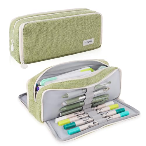 iSuperb Large Pencil Pouch 3 Compartments Pencil Case Big Capacity Pencil Bag for Kids Teen Girls Boys Student School Supplies Pen Organizer Holder Bag (Green)